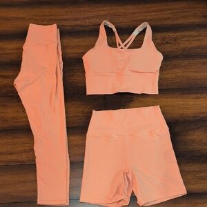 Elite Eleven Peach Activewear Set - Bra S, Leggings & Shorts XS